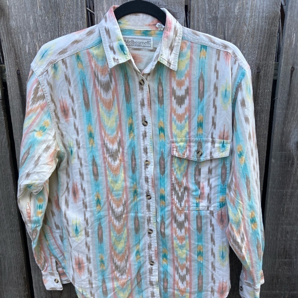 Women's Vintage Melbourne Country Shirt Multicolor BOHO Button XS‎ Cotton Ranch
